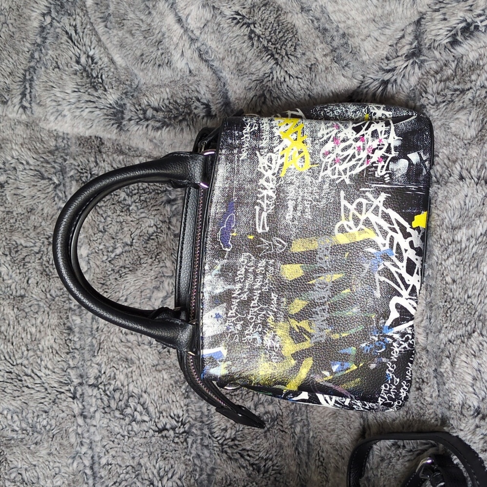 DKNY Paige small satchel crossbody handbag with a graffiti print. - Picture 4 of 7